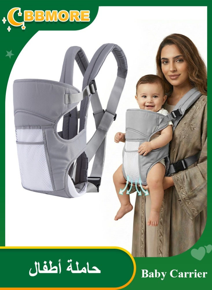BBMORE Baby Carrier with Pocket, Ergonomic Adjustable Breathable Carrier Slings for 3–24 Months Baby Holder Carrier with Breathable Mesh Fabric, Grey - Image 1